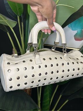 BCBGMaxAzria Cream Barrel Studded Mini Satchel
